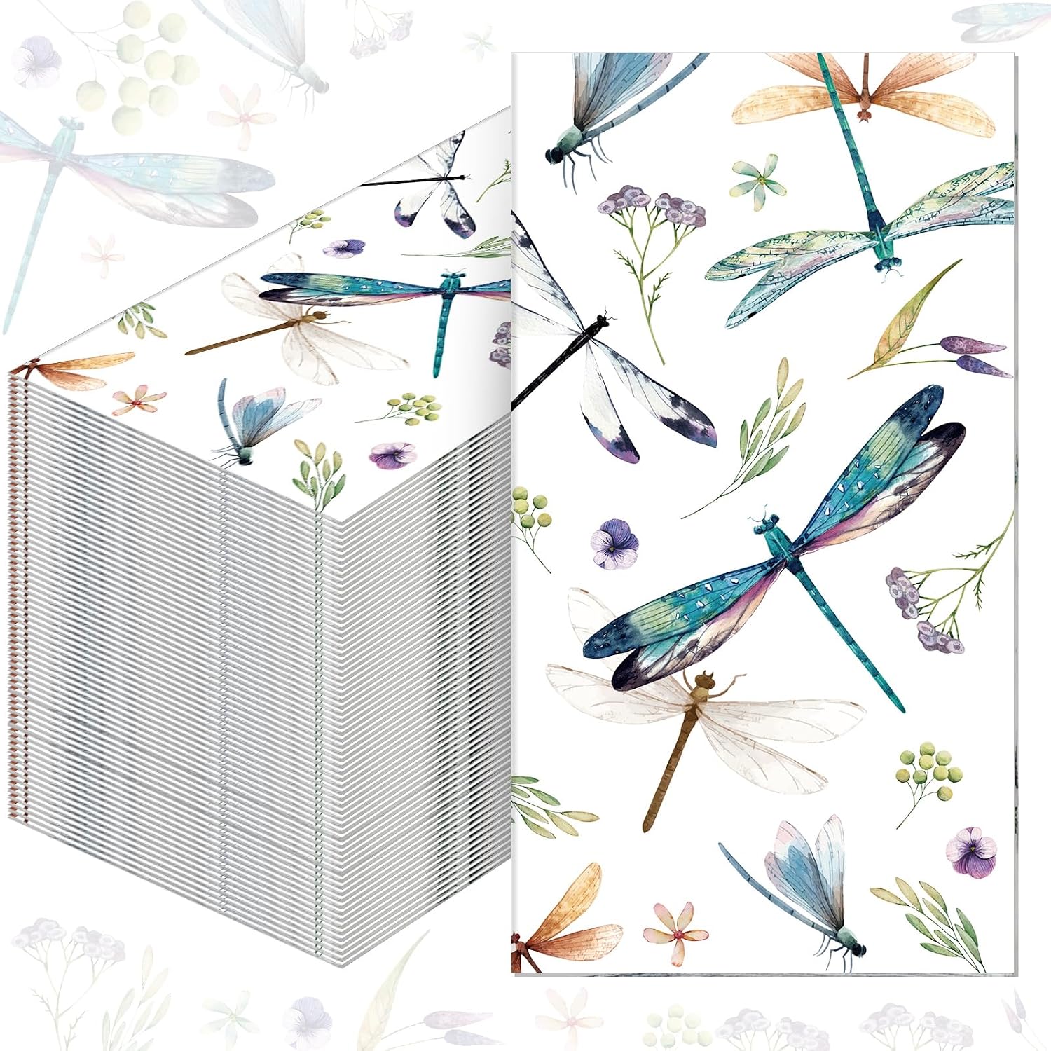 Qilery 200 Packs Guest Napkins Disposable Paper Decorative Tableware Dinner Napkin for Kitchen Dinner Wedding Anniversary Holiday Spring Tea Party Winter Party Supplies(Dragonfly)