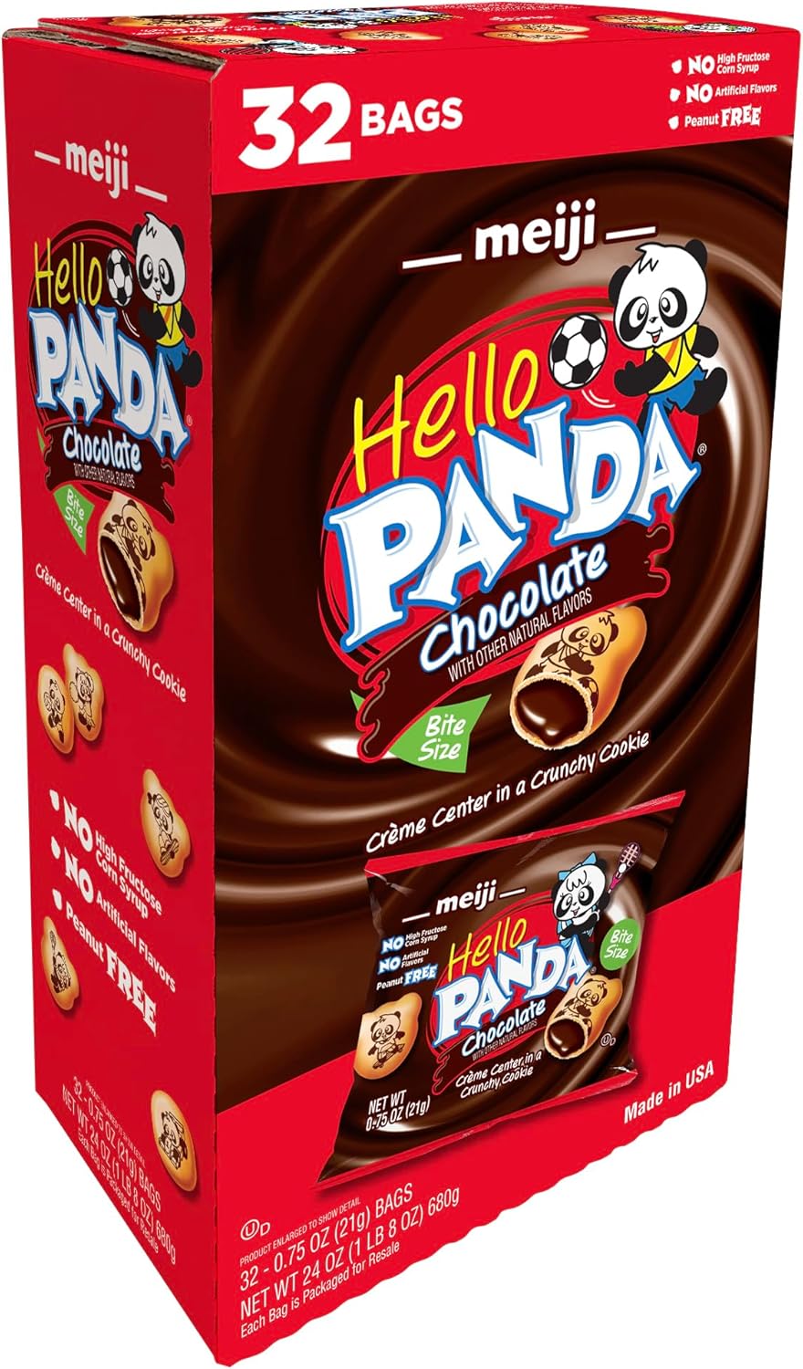 Meiji Hello Panda Cookies, Chocolate Crème Filled - 32 Count, 0.75oz Packages - Bite Sized Cookies with Fun Panda Sports