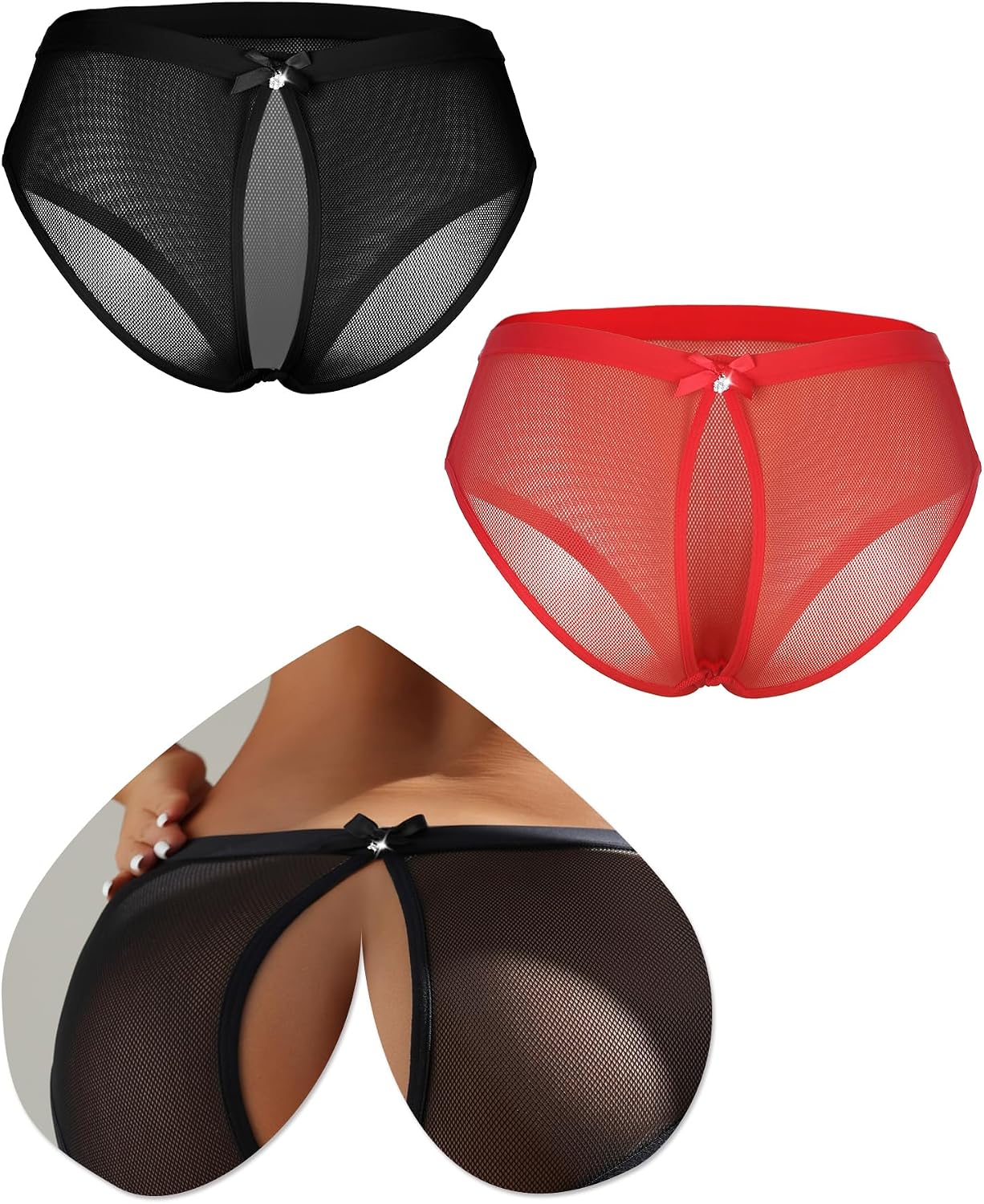 ohmydear Womens Sexy Cheeky Underwear Mesh Bikini Panties Hollowed Out Briefs Stretch Underwear Breathable Undies