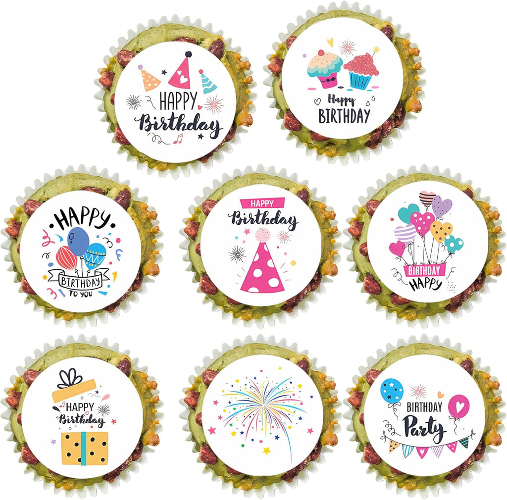 32pcs Edible Colorful Cupcake Toppers - Wafer Paper Birthday Cake Picks for Kids or Adults Parties