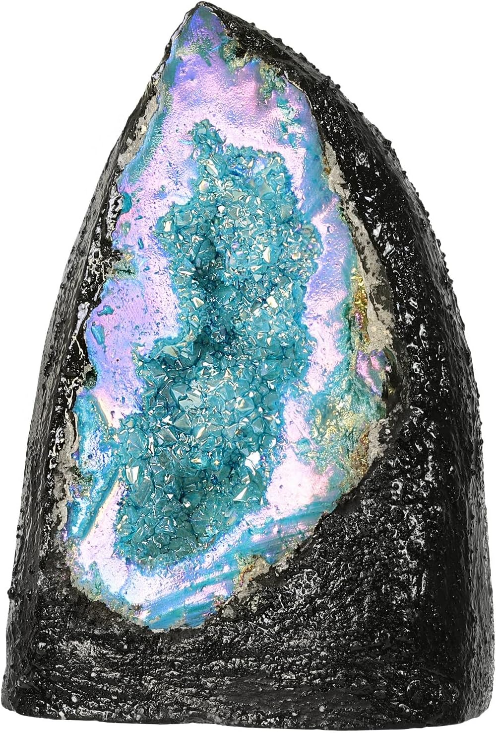 moonsix Titanium Coated Blue Crystal Druzy Geode for Home Office Decor, Irregular Raw Rock Quartz Stones Specimen for Healing, Large