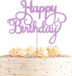 Happy Birthday Cake Topper - Light Purple Glitter Happy Birthday Cake Bunting Decor - Birthday Party Cake Decoration Supplies, for Photo Booth Props