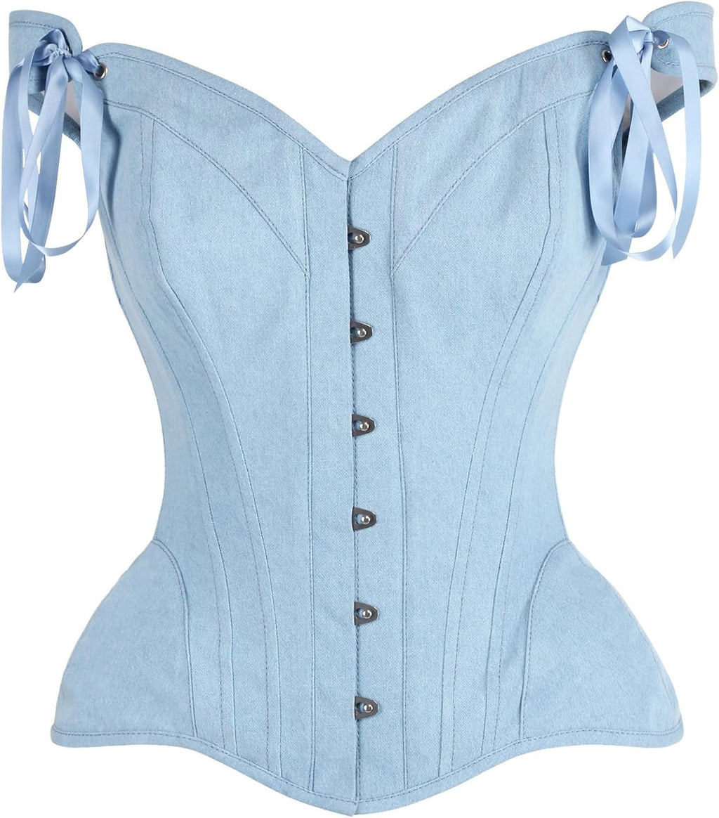 Daisy corsets Women's Daisy Corsets Top Drawer Light Blue Denim Steel Boned Corset W/Straps