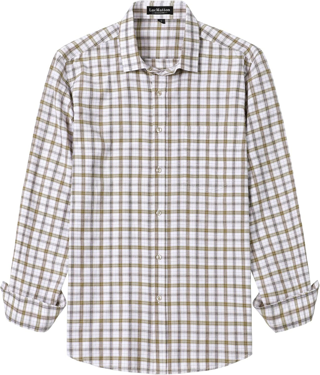LucMatton Men's Lightweight Gingham Dress Shirt Casual Business Slim Fit Long Sleeve Button Down Shirts with Pocket