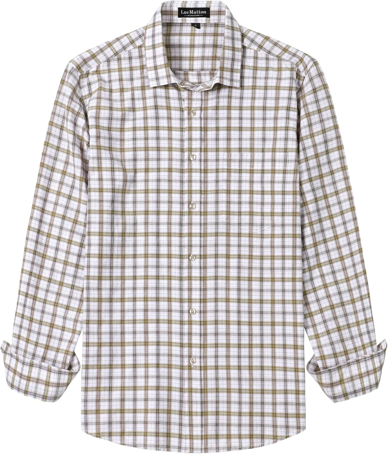 LucMatton Men's Lightweight Gingham Dress Shirt Casual Business Slim Fit Long Sleeve Button Down Shirts with Pocket