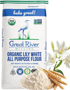 Great River Milling Lily White Organic All-Purpose Flour | Unbleached & Unbromated | Non-GMO, Kosher | Ideal for Bread, Cookies, Cakes, Pizza Dough & Everyday Baking | 25 Lb