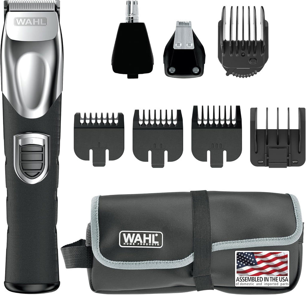Wahl USA Rechargeable Lithium Ion All in One Beard Trimmer for Men with Detail and Ear & Nose Hair Trimmer Attachment – Model 9854-600B