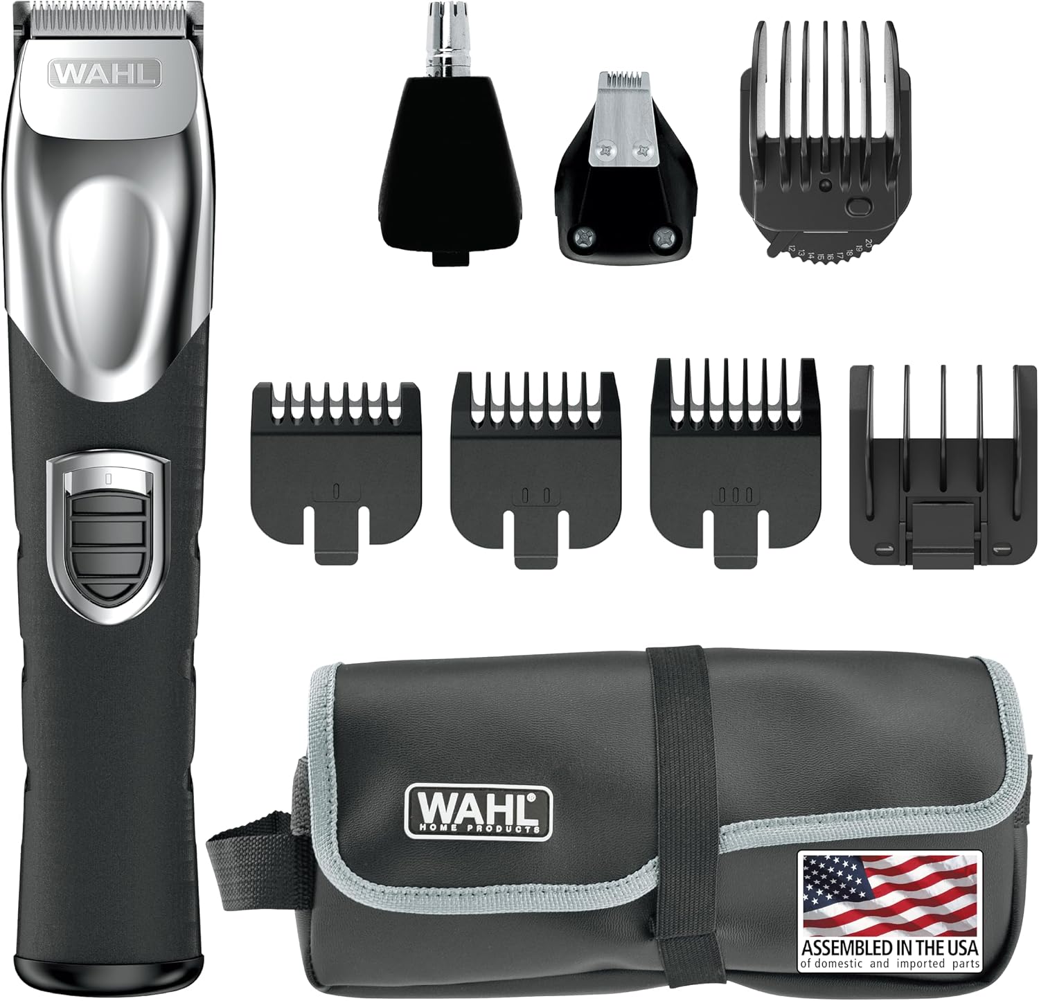 Wahl USA Rechargeable Lithium Ion All in One Beard Trimmer for Men with Detail and Ear & Nose Hair Trimmer Attachment – Model 9854-600B