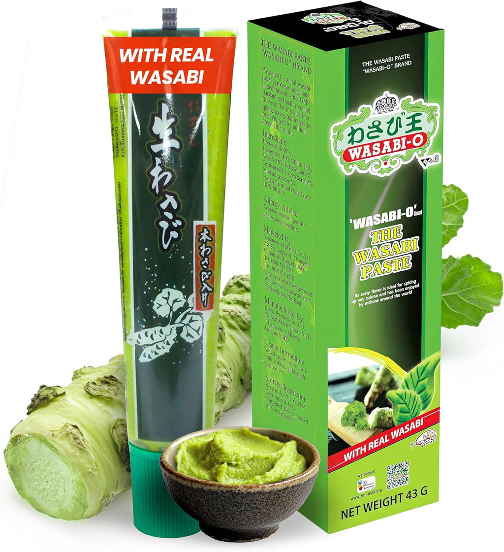 Wasabi-O Real Wasabi Paste - Authentic Japanese Fresh Wasabi Root - Mild Heat - Squeeze Tube for Sushi, Sauce, Mayo, Seafood - 1 x 1.52 Oz