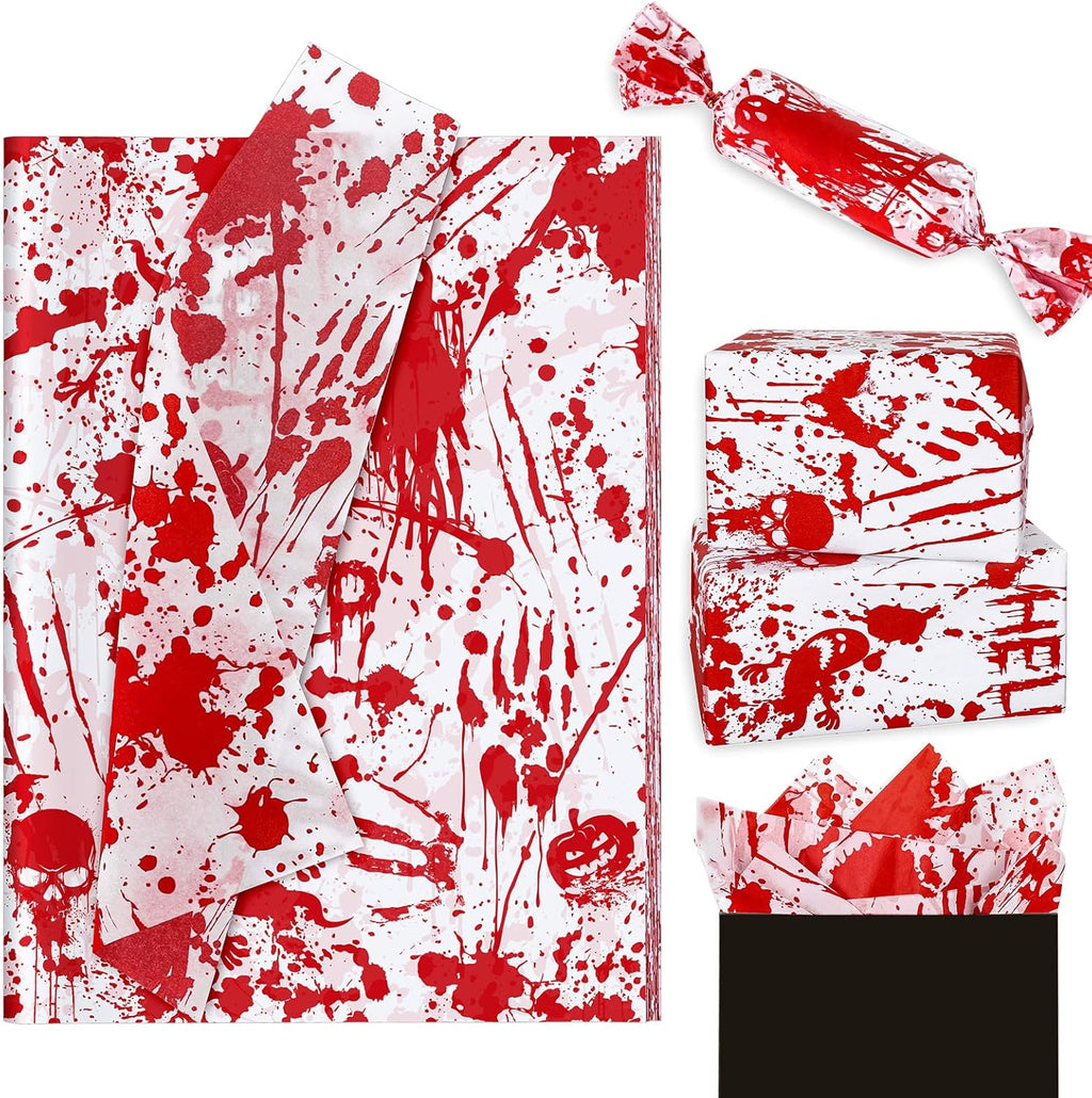AnyDesign Halloween Bloody Tissue Paper Bloody Handprint Ghost Pumpkin Gift Wrapping Paper Horror Wrap Tissue Paper for Gift Wrapping Halloween Birthday Party Favor, 13.8 x 19.7 Inch, 60 Sheet