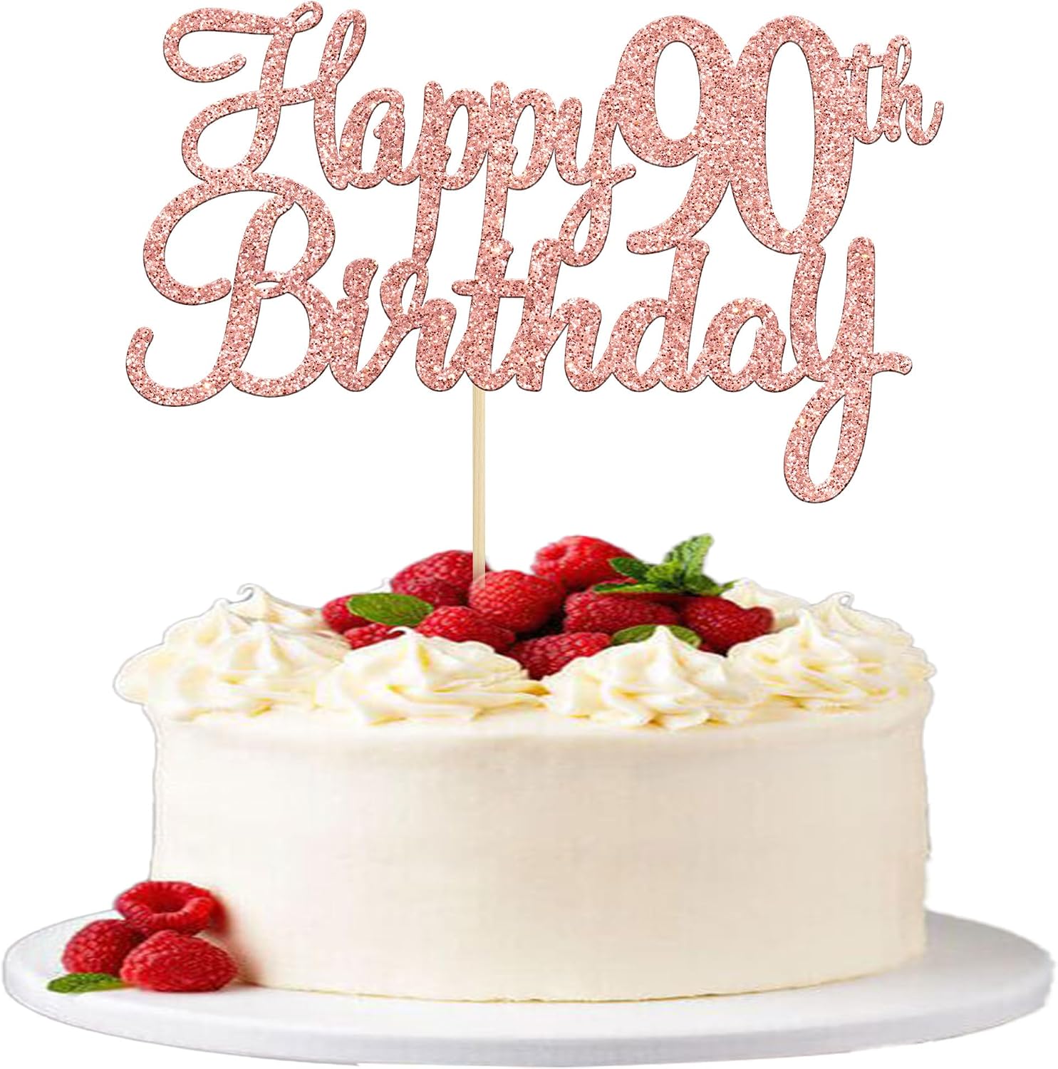 Gyufise 1Pc Happy 90th Birthday Cake Topper Glitter 90th Birthday Cake Pick Cheers to 90 Years Old Ninety Fabulous Cake Decorations for 90th Birthday Theme Party Supplies Rose Gold