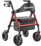 SOUNDFUSE Rollator Walkers for Seniors with Seat, Foldable Lightweight Rolling Walker with 8" Big PU Wheels, Ergonomic Seat, Dual Height Adjustment