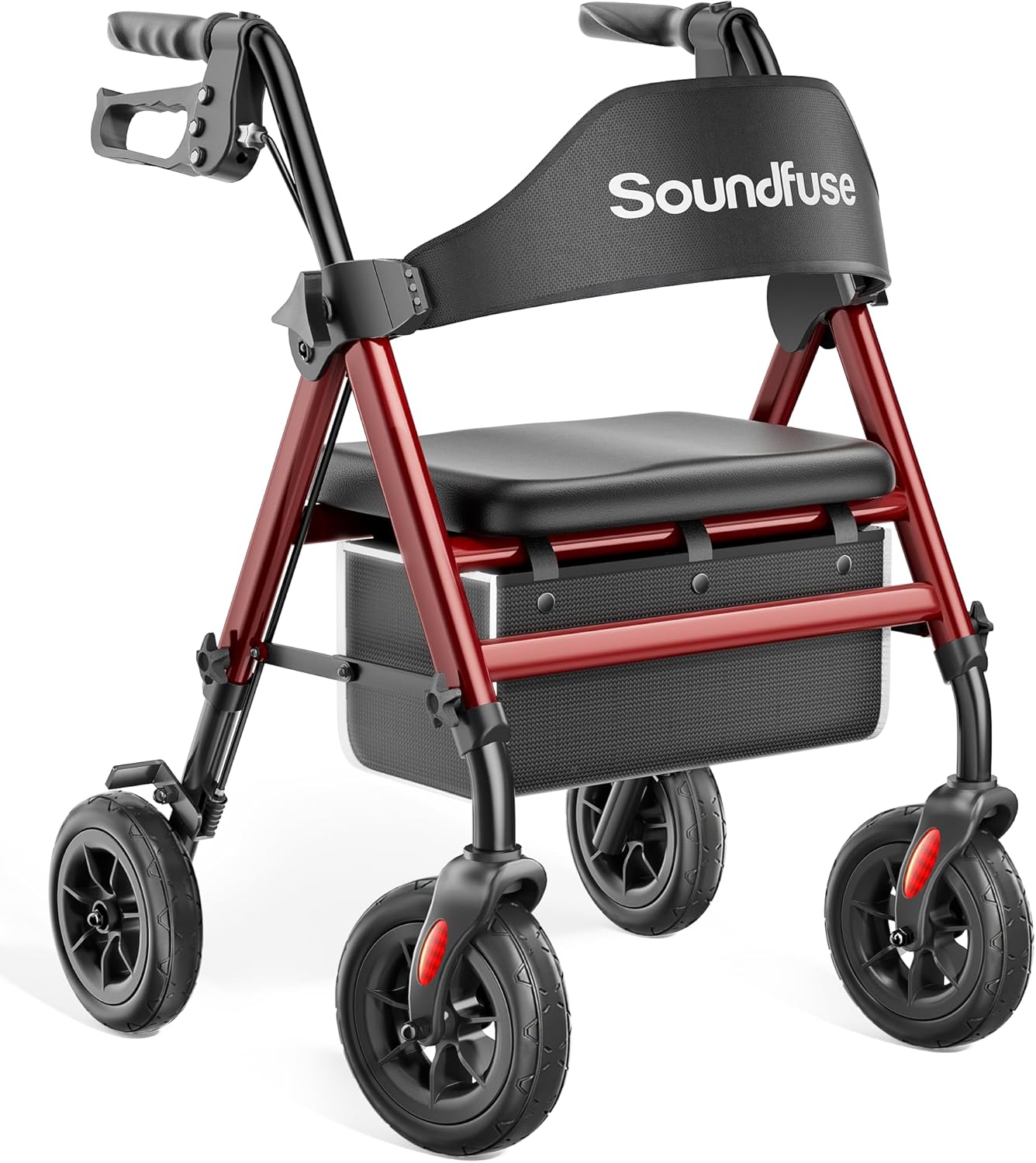 SOUNDFUSE Rollator Walkers for Seniors with Seat, Foldable Lightweight Rolling Walker with 8" Big PU Wheels, Ergonomic Seat, Dual Height Adjustment