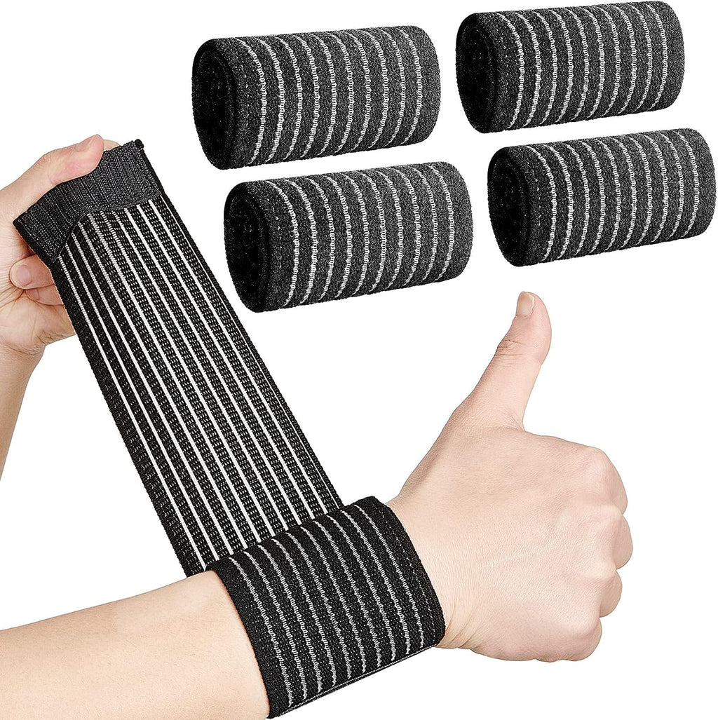 Sumind 4 Pieces Wrist Brace bands Wrist compression strap tennis support wrap Adjustable brace for carpal tunnel elastic bands for pain for Women Men Weightlifting Working out Fitness, Black