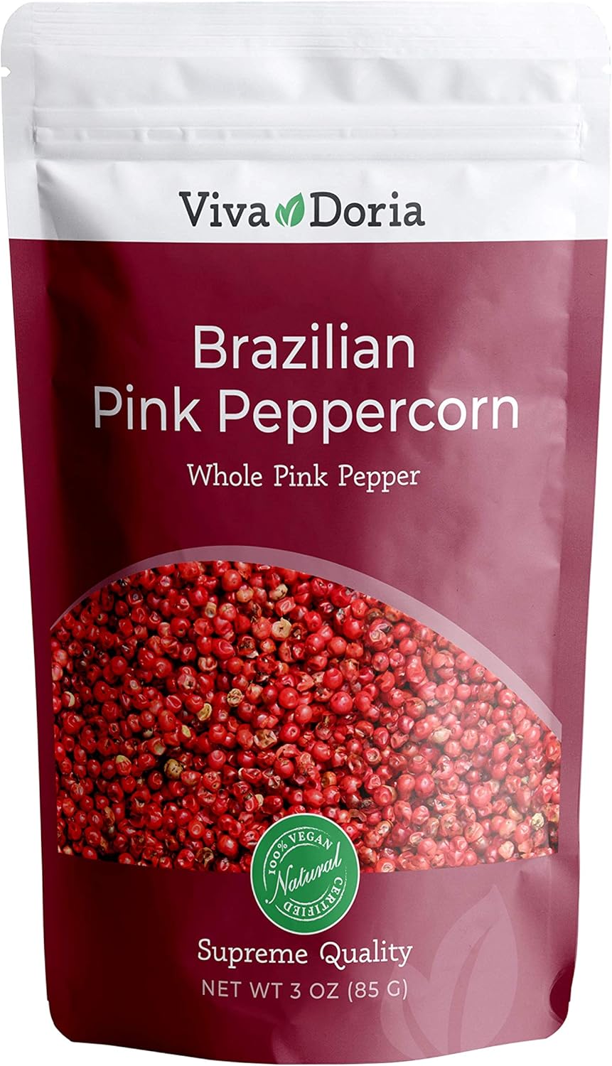 Viva Doria Brazilian Pink Peppercorns, Steam Sterilized Whole Pink Pepper, 3 Oz