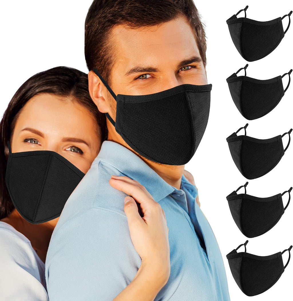 comfso 5 Pack (Large Size) 3Layer Face Masks with Adjustable Ear Loop Reusable and Washable Dust proof Cloth Mouth Protector for Women and Men