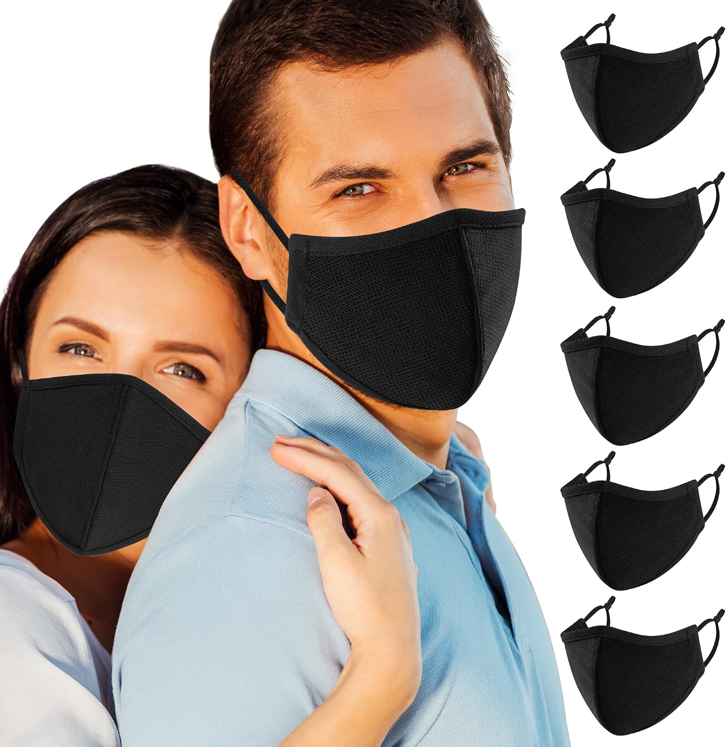 comfso 5 Pack (Large Size) 3Layer Face Masks with Adjustable Ear Loop Reusable and Washable Dust proof Cloth Mouth Protector for Women and Men