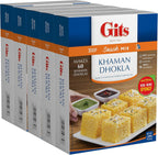 Gits Khaman Dhokla Instant mix 87.5 Oz (Pack of 5X17.5 Oz each) Ready to Cook Indian Breakfast, Snack Meal | 100% Vegetarian, Easy Recipe, No Artificial Colors, Flavors, Preservatives.