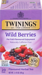 Twinings Wild Berries Herbal Tea Individually Wrapped Bags, 20 Count (Pack of 1), Full-Flavoured, Naturally Caffeine-Free, Enjoy Hot or Iced, 20 Teabags