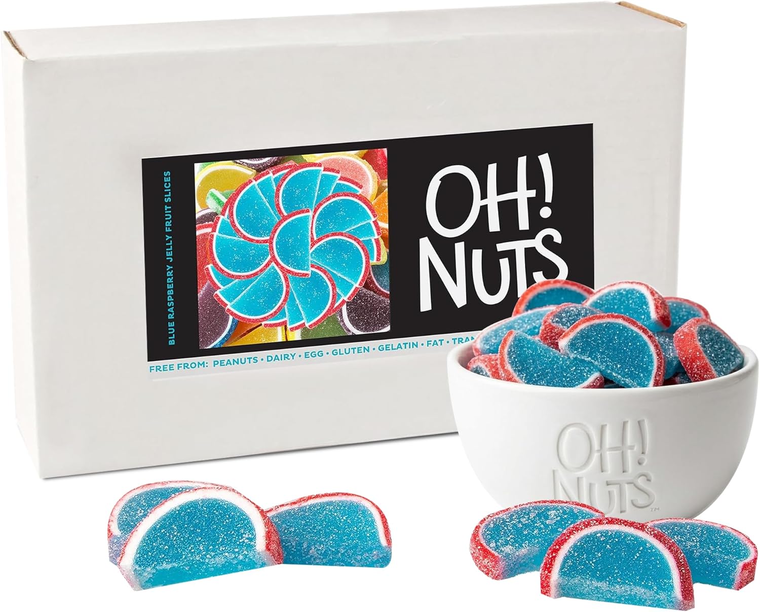 Oh! Nuts Blue Raspberry Jelly Fruit Slices Sugar Candy - 5 LB Bulk Bag - Traditional Old Fashioned Chewy Gummy Sweet Confectionery - Gluten-Free, Kosher Certified Pareve (150 CT)
