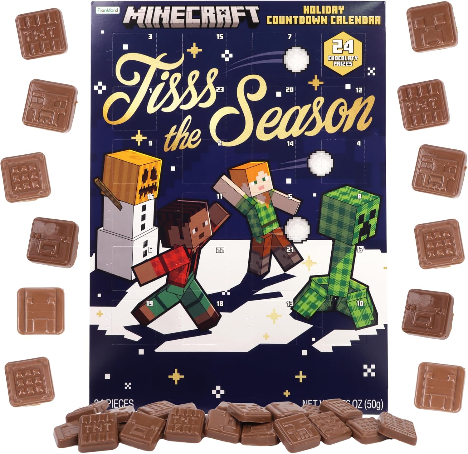 2025 Minecraft Christmas Advent Calendar, 24 Day Holiday Countdown, Chocolate Candy Inside, 1.76 Ounce