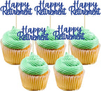Gyufise 36 Pack Happy Retirement Cupcake Toppers Blue Glitter Retired Cupcake Picks Decorations for Retirement Theme Birthday Party Cake Decorations