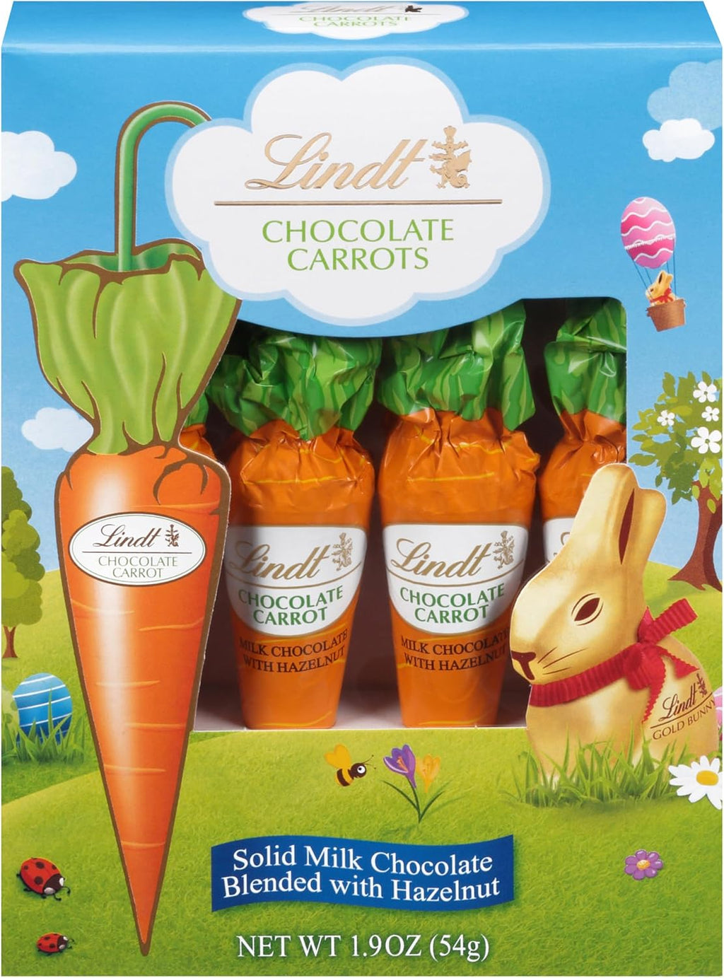 Lindt Chocolate Carrots, Solid Milk Chocolate Easter Candy Blended with Hazelnut, 1.9 Oz Box