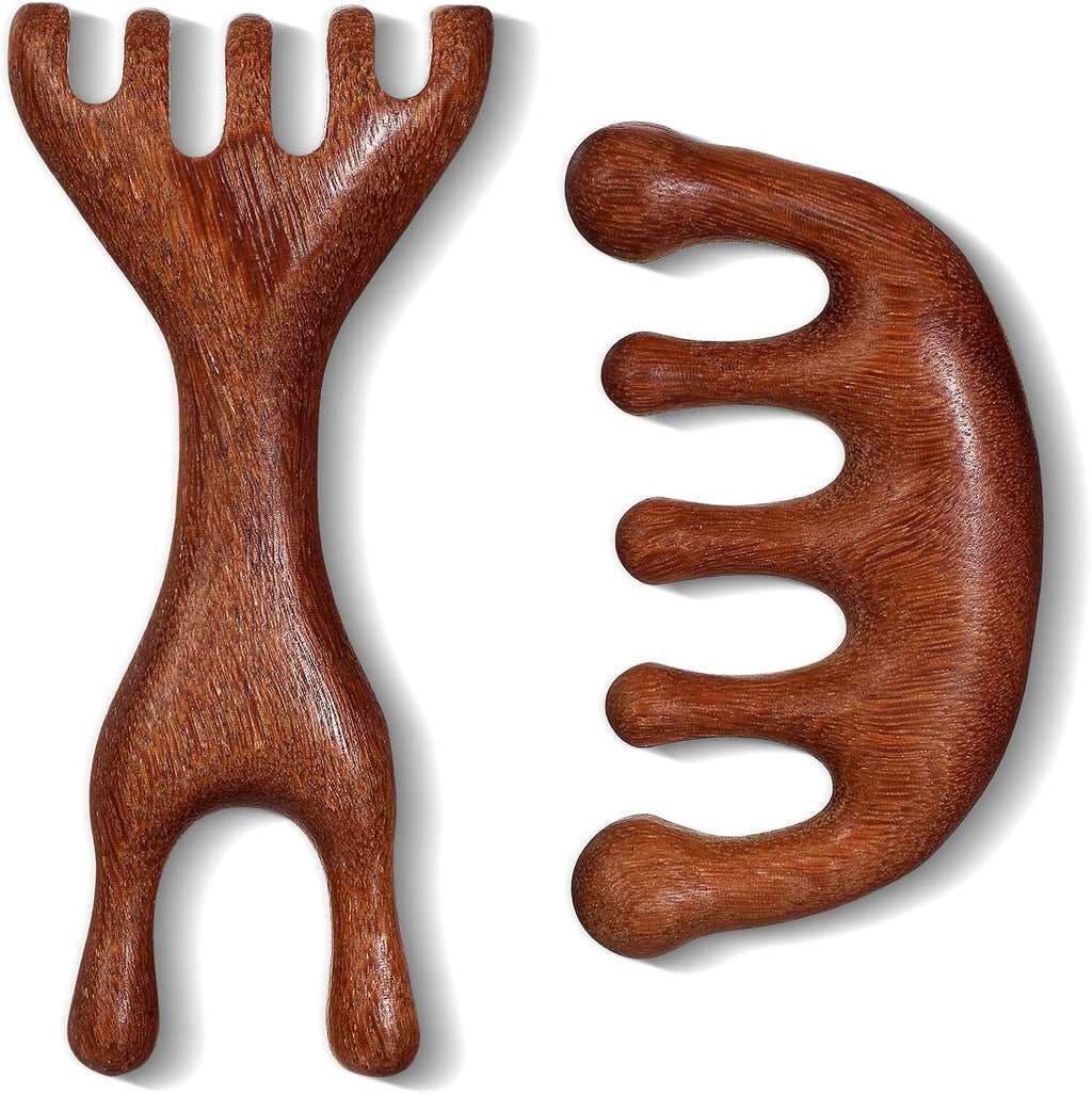 Wooden Scalp Massager Comb, 2 Shapes Natural Wooden Hair Growth Scalps Massager Comb Set 5-Claw Head Wood Scalp Massage Tool for Stress Relief, Gua Sha Scalps Detox Therapy Wide Tooth Acupoint