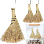 Suclain 2 Pcs Small Corn Whisk Brush Broom 100% Handmade 12 Inch Handheld Brush Whisks Natural Corn Short of Asian Whisk Broom with Nylon Thread Handle for Household Sweeping Indoor Outdoor (Style B)