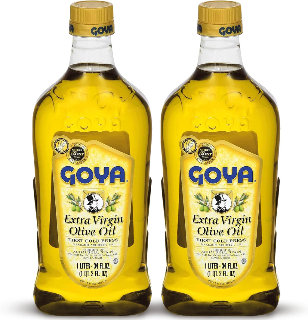 Extra Virgin Olive Oil by Goya, Cold Pressed, Evoo Extra Virgin Olive Oil for Cooking, Polyphenol Rich, 34 fl oz. Bottle (Pack of 2)