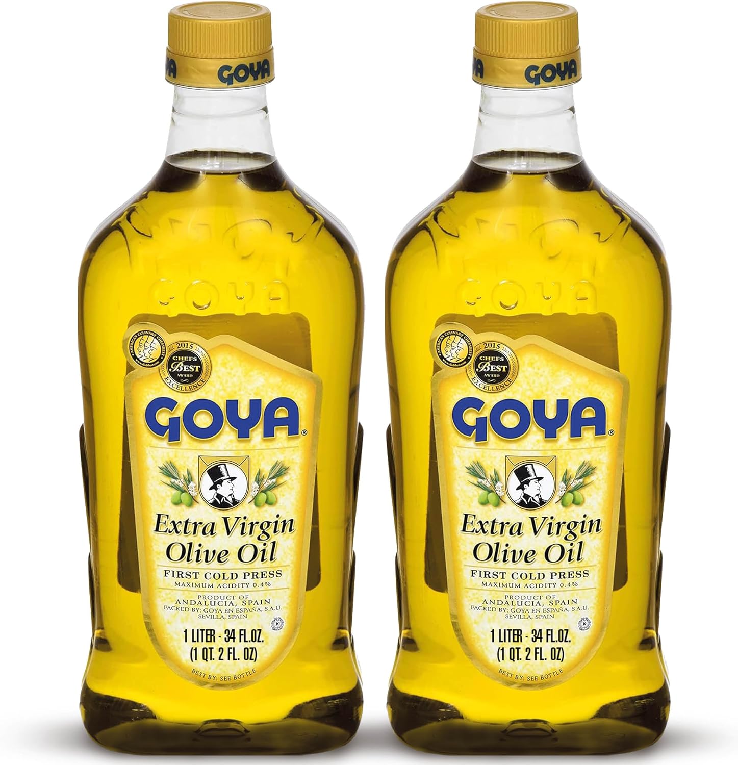 Extra Virgin Olive Oil by Goya, Cold Pressed, Evoo Extra Virgin Olive Oil for Cooking, Polyphenol Rich, 34 fl oz. Bottle (Pack of 2)