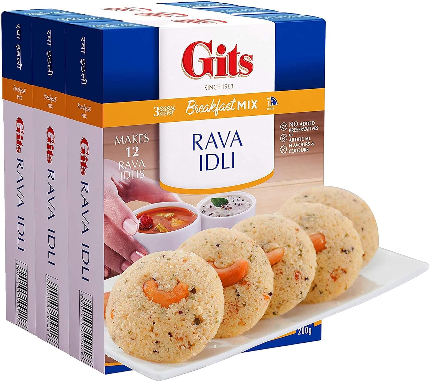 Gits Instant Mix Box - 600gm (Pack of 3 x 200gm ) | Ready to Cook Indian Breakfast/Lunch/Dinner/Snack Meal | No Artificial Colors, Flavors, Preservatives, 100% Vegetarian, Easy Recipe (Rava Idli)