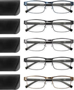 JOLISU 5PCS Reading Glasses Men - Blue Light Blocking Computer Metal Thin Frame Readers For Mens/Women W/Case（2.00）