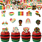 56PCS Edible Black History Month Cupcake Toppers Wafer Paper Freedom Day Cupcake Picks African American Cake Decor for February Black History Month Theme Party Cake Supplies