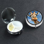 Funny Giraffe Pill Box 3 Compartment Pill Case for Purse & Pocket Cute Pill Organizer with Mirror Portable Travel Pillbox Metal Round Medicine Organizer Unique Gift
