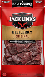 Jack Link's Beef Jerky Half Pounder - Original - Made with 100% Real Beef - Ready to Eat Real Meat Protein Snacks - 10g Protein per Serving - 8 oz Large Jerky Bag