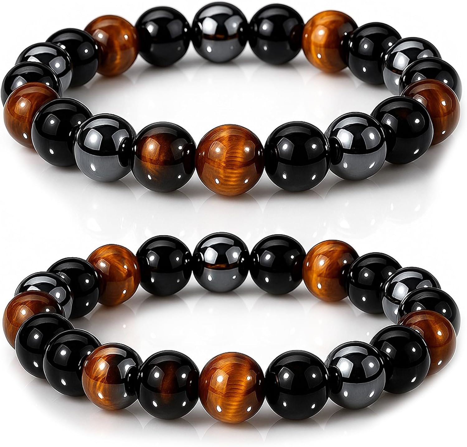 WFJ Black Obsidian Hematite Triple Protection Bracelets Set - Tiger Eye Beaded Natural Stone Bracelet for Men Women Gemstone (10MM)