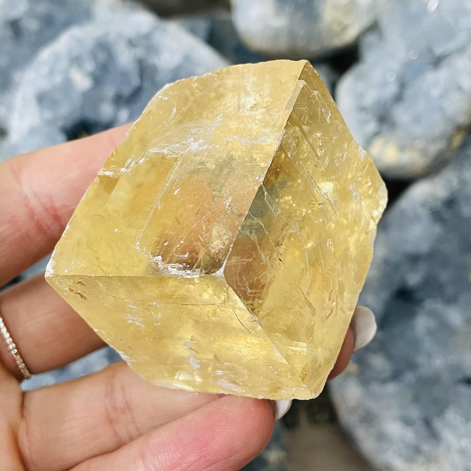 Meditation Home Decor, Natural Orange Clear Iceland Spar Stone Yellow Calcite Reiki Healing Specimen Rough Raw Mineral Collection Gift Gifts,Natural Crystal (Size : 1 Piece)