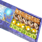 Ghasitaram Gifts Indian Sweets - Sweets -Assorted Box of Pista Barfi, Kesar Pista Delight, Choco Boat and Besan Barfi 800 GMS