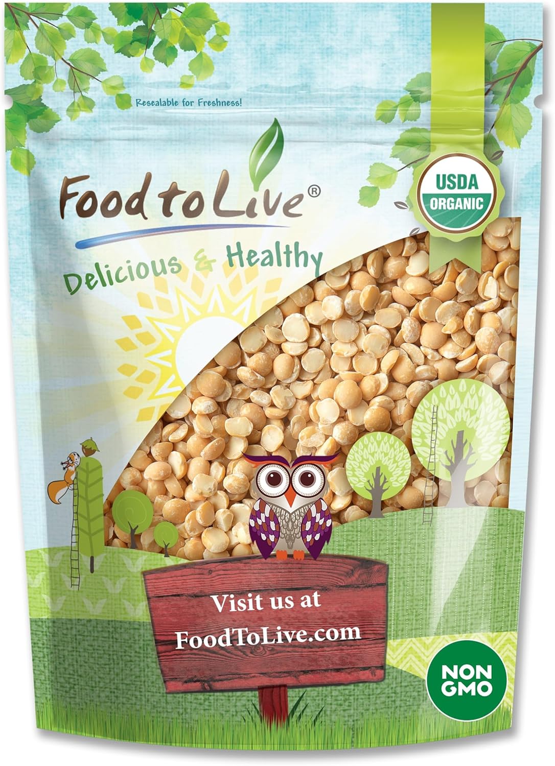 Food to Live Organic Split Yellow Peas, 1 Pound – Dry Non-GMO Pulses. Legumes in Bulk. Good Source of Protein and Fiber. Easy to Cook. Kosher
