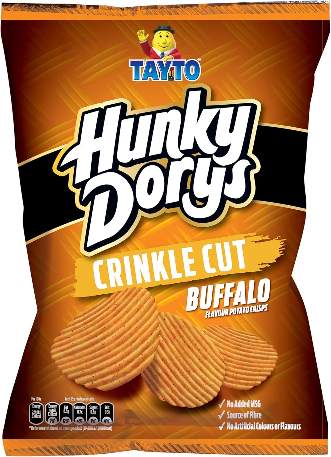 Tayto Hunky Dorys Buffalo Flavor Crinkle Cut Potato Crisps, 130g (4.58 oz), Pack of 3