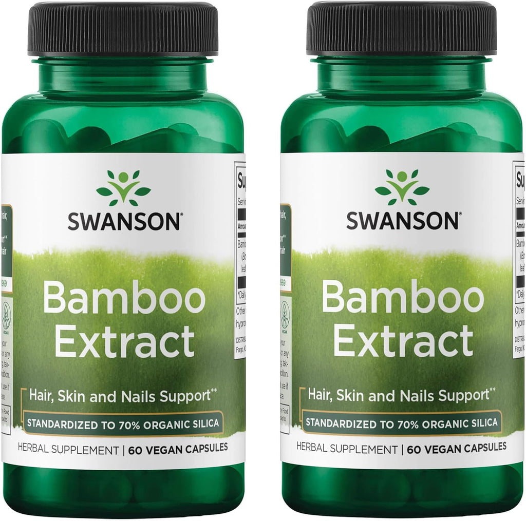 Swanson Bamboo Extract - Natural Hair, Skin and Nails Supplement - 70% Silica Content Supporting Collagen Formation & Bone Growth - (60 Veggie Capsules, 300mg Each) (2 Pack)