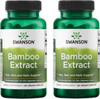 Swanson Bamboo Extract - Natural Hair, Skin and Nails Supplement - 70% Silica Content Supporting Collagen Formation & Bone Growth - (60 Veggie Capsules, 300mg Each) (2 Pack)