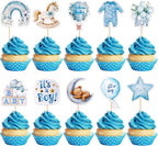 40 Pack Baby Boy Cupcake Toppers Baby Shower Cupcake Picks Bear It's a Boy Star Cake Decorations for Kids Gender Reveal Birthday Party Supplies Blue Style 2