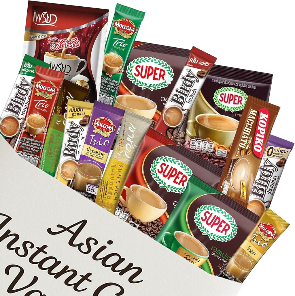 Asian Coffee Variety Sampler Set – 15 Authentic Instant Sachets from Asia | Rich 3-in-1 Blends, Espresso, Cappuccino & Macchiato – International Variety Gift Pack