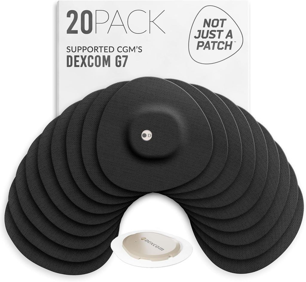 Not Just A Patch Dexcom G7 Adhesive Patches (20 Pack) – Stelo CGM Sensor Patches with Precision-Cut Hole for Ventilation – Black