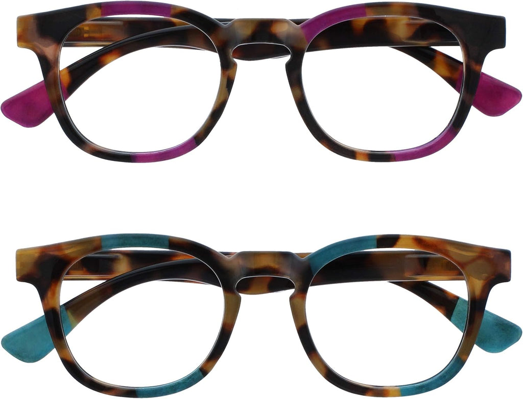OPULIZE AVA Reading glasses for Women Men,Scratch Resistant Round frame with Spring Hinges, Brown Tort Purple,Brown Tort Turquoise +2 (Pack of 2)