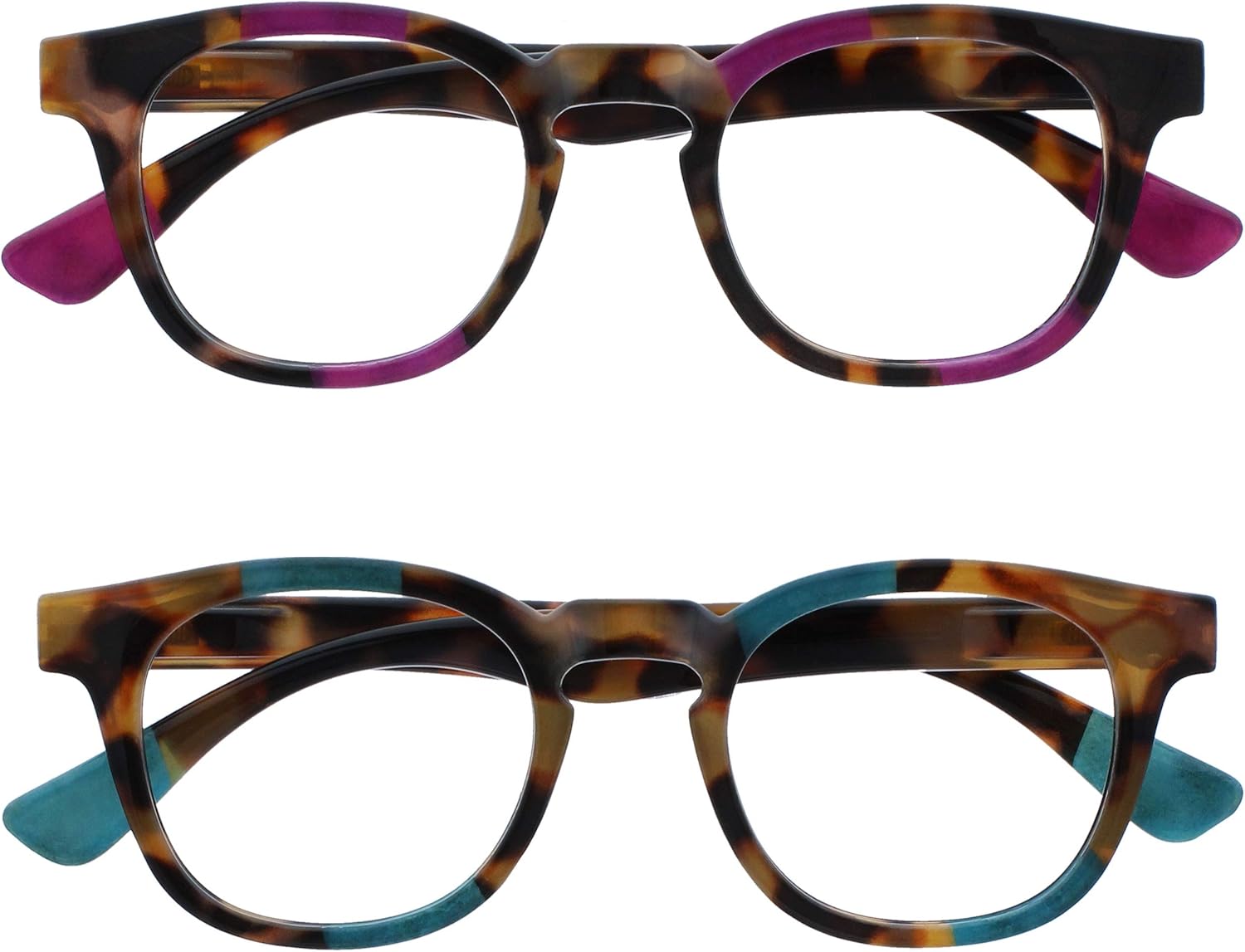 OPULIZE AVA Reading glasses for Women Men,Scratch Resistant Round frame with Spring Hinges, Brown Tort Purple,Brown Tort Turquoise +2 (Pack of 2)