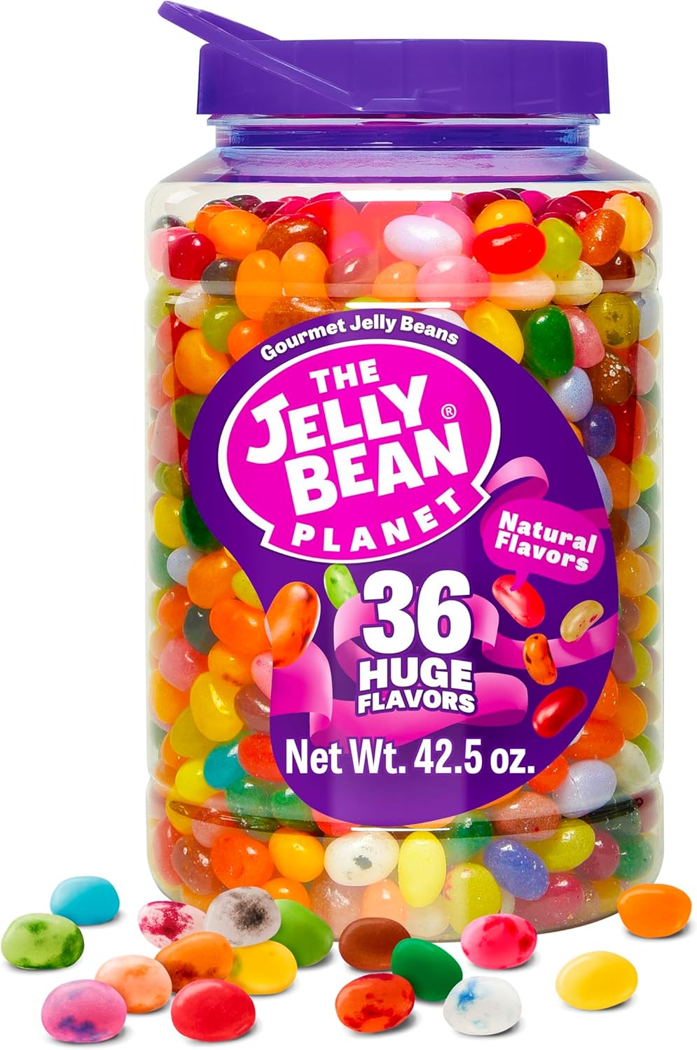 The Jelly Bean Planet, Gourmet Jelly Beans Bulk 42.5 Oz Jar - 36 Natural Fruit Flavors, Kosher Candy, Plant Based Colors - Gluten Free Jellybeans Easter Candy Gift, Allergen Friendly Basket Stuffers