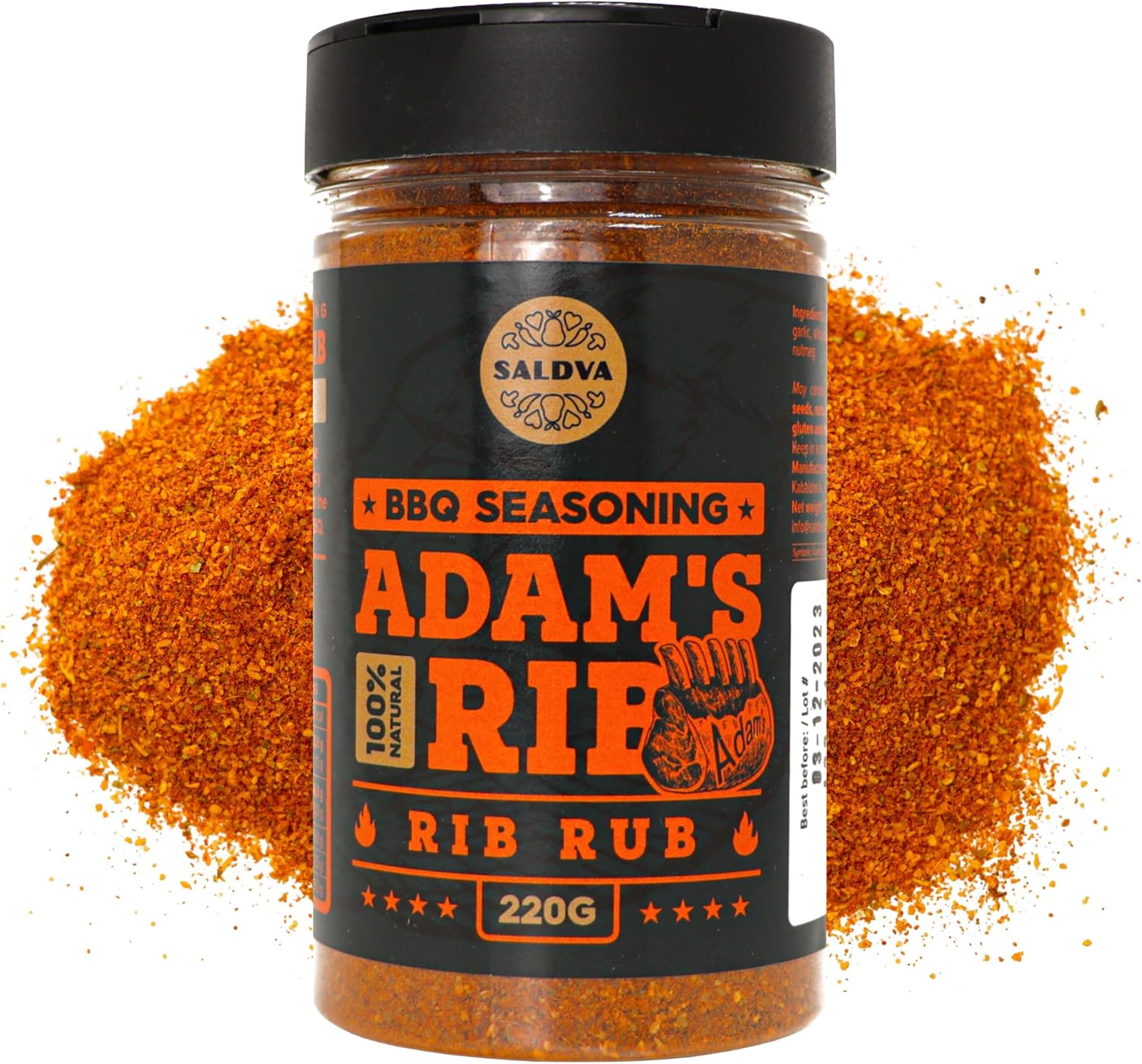 Adam's Ribs BBQ Rib Rub - 100% Natural and Unique Seasoning - Perfect Blend Of Spices For Juicy BBQ And Grill Ribs - Large Jar (220g)